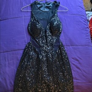 Stunning Black Sequin Backless Dress